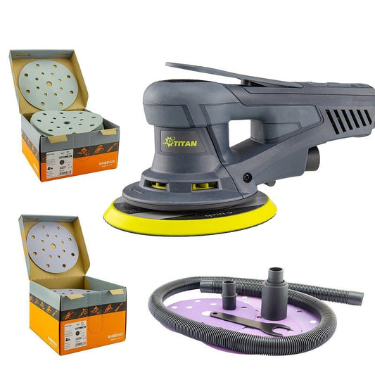 Slefuitor electric orbital fara perii TITAN PESM3-150EC cursa 3 mm, 200 discuri incluse, SW-20455
