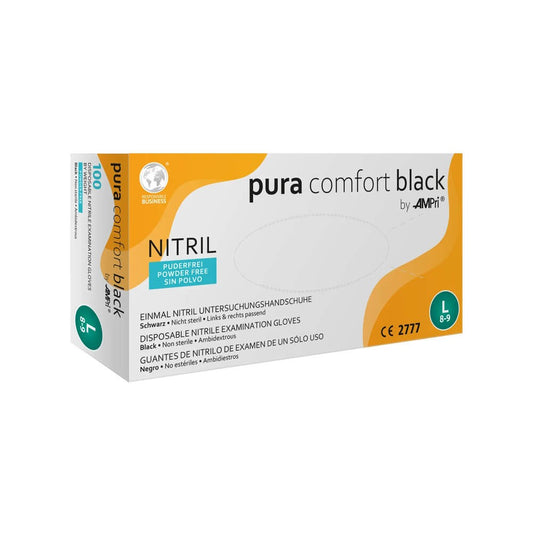 Manusi nitril fara pudra, Pura Comfort Black, negre, XL, cutie 100buc, 118-038-XL